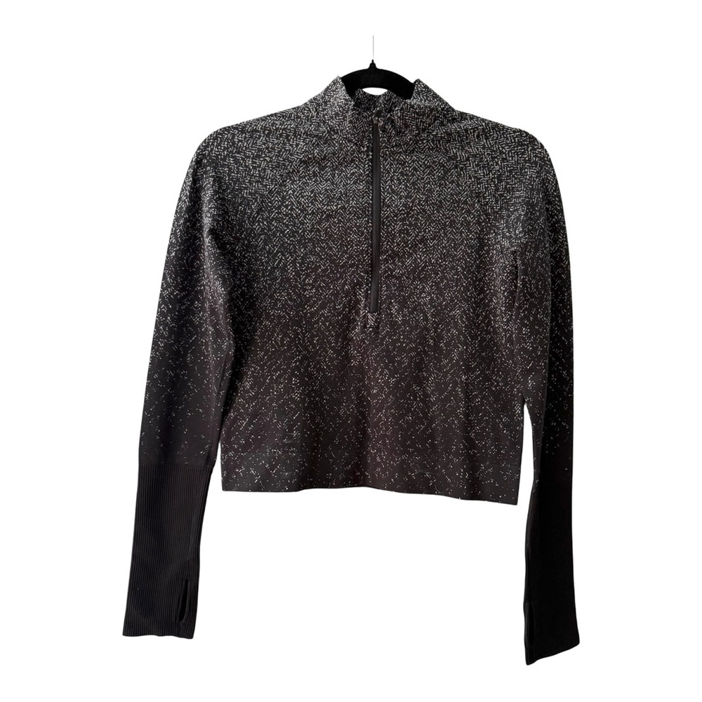 Lululemon Rest Less Cropped 1/2 Zip Herringbone Fade Black / White Size M
